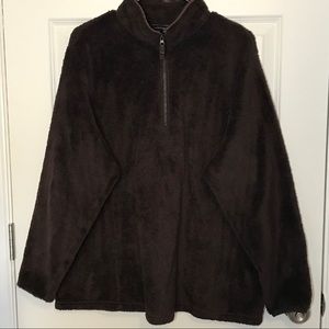 Lands End Sherpa Brown Quarter Zip Pullover Jacket